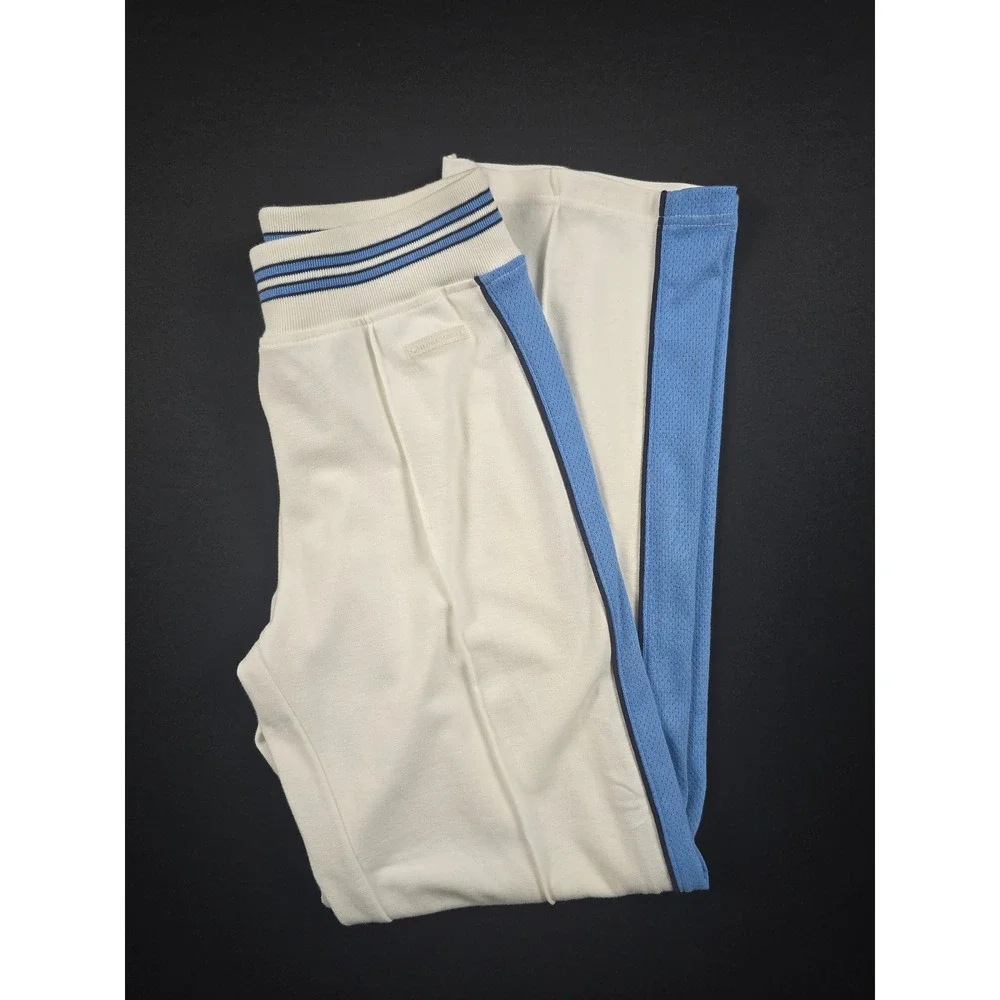 New York Laundry White Track Pants Blue Mesh Stripe Stitched Crease Medium